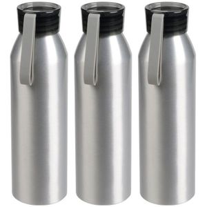 3x Stuks aluminium waterfles/drinkfles zilver met grijze kunststof schroefdop 650 ml