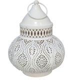 Tuin deco lantaarn - Marokkaanse sfeer stijl - wit/goud - D15 x H19 cm - metaal - buitenverlichtin