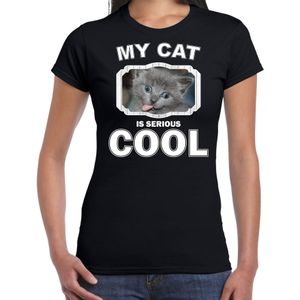 Grijze kat katten / poezen t-shirt my cat is serious cool zwart voor dames