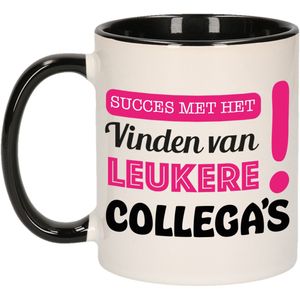 Afscheid cadeau mok collega - succes - zwart/roze - 300 ml  - keramiek