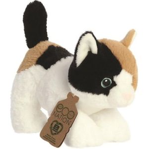 Pluche knuffeldier  kat/poes - bruin/wit - 22 cm - Katten/poezen thema