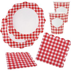 Boeren ruitjes feest wegwerp servies set - 10x bordjes / 10x bekers / 20x servetten