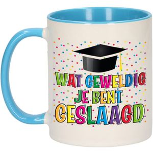 Geslaagd cadeau mok - blauw - Geweldig Geslaagd - keramiek - ca. 300 ml