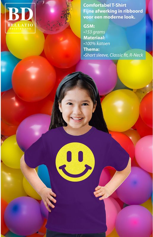 Verkleed T-shirt voor meisjes - Smile Emoticon - wit - carnaval - feestkleding voor kinderen
