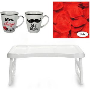 Bedtafel en Koffiebeker set - Mr Right en Mrs Always Right - Valentijn cadeautje voor hem / haar