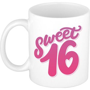 Sweet 16 verjaardag cadeau mok / beker 16 jaar wit