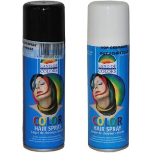 Set van 2x kleuren haarverf/haarspray van 111 ml - Zwart en Wit