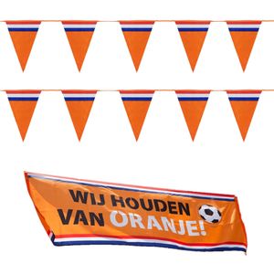 Bellatio decorations - Oranje Holland vlaggenlijnen set met grote banier vlag