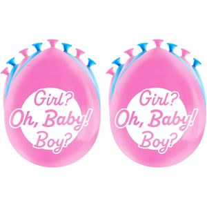 16x stuks Gender reveal party ballonnen - roze/blauw - latex - ca 30 cm