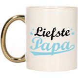 Cadeau koffie/thee mok voor papa - blauw met gouden oor - de liefste - keramiek - Vaderdag