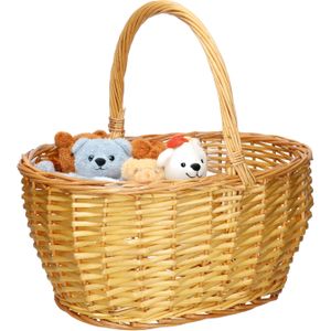 CM Picknickmand met hengsel - naturel - riet - 42 x 31 x 21 cm - boodschappenmand - rieten mand