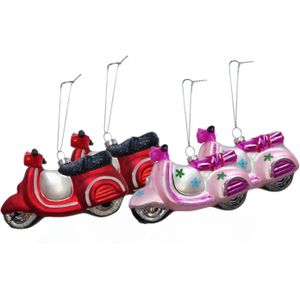 Kersthangers scooters - 4x st - roze en rood - 11,5 cm - glas - kerstornamenten