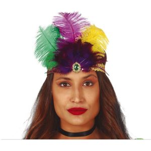 Charleston luxe hoofdband - met veren en steentje - multi kleuren - dames - jaren 20 thema