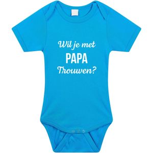 Wil je met papa trouwen huwelijksaanzoek baby rompertje blauw jongens