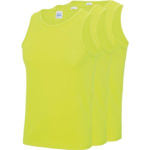 3-Pack Maat L - Sport singlets/hemden neon geel voor heren