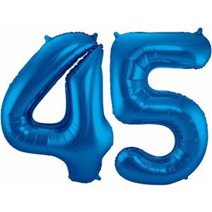 Cijfer ballonnen opblaas - Verjaardag versiering 45 jaar - 85 cm blauw