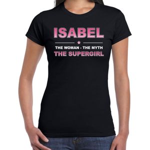 Naam cadeau t-shirt / shirt Isabel - the supergirl zwart voor dames