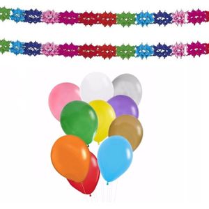 Verjaardag versiering set - 2x slingers en 50x party ballonnen
