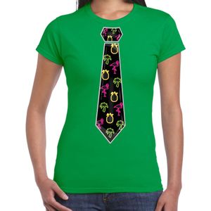 Tropical party T-shirt voor dames - stropdas - groen - neon - carnaval - tropisch themafeest