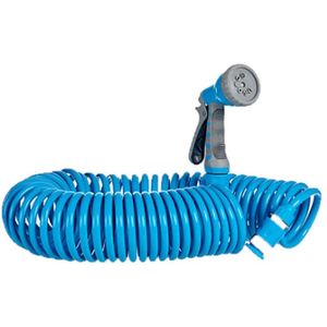 Flexibele Spiraal Tuinslang Blauw met Sproeikop 15 Meter - Tuingereedschap Stretch/Uitrek Tuinslangen