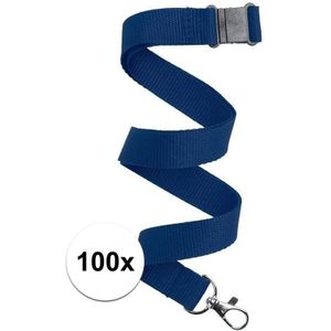 100x Keycord/lanyard donkerblauw met sleutelhanger 50 cm