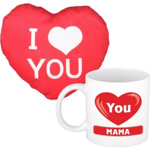I love you Mama mok/beker 300 ml incl. sierkussentje hart vorm 12 cm