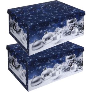 Pakket van 3x stuks blauwe kerstballen/kerstversiering opbergbox 49 cm