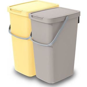 GFT/rest afvalbakken set - 2x - 20L - Beige/geel - 23 x 29 x 45 cm - afval scheiden
