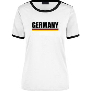 Germany supporter wit / zwart ringer t-shirt Duitsland met vlag voor dames