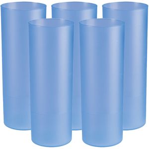 Longdrink glas - 12x - blauw - kunststof - 330 ml - herbruikbaar