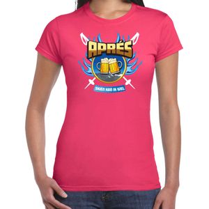 Apres ski t-shirt voor dames - apres skien - roze - winter/apres ski outfit