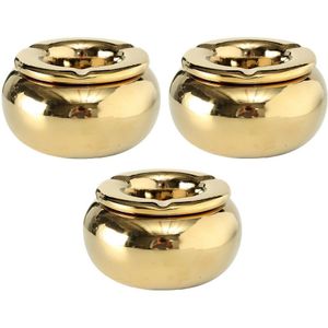 3x stuks terras asbakken goud kleur 14 cm - Buiten asbakken - Tafelaccessoires - Tuin artikelen