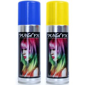 Set van 2x kleuren haarverf/haarspray van 125 ml - Blauw en Geel