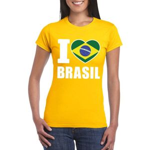 Geel I love Brazilie fan shirt dames