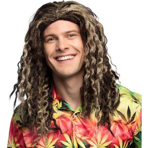 Verkleedpruik voor heren - bruin - Rasta/Hippie - Carnaval -  lang haar