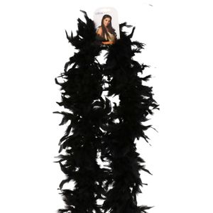 Boa kerstslinger met veren - zwart - 180 cm - kerstboomversiering