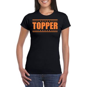 Verkleed T-shirt voor dames - topper - zwart - oranje glitters - feestkleding