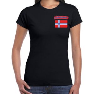 Norway t-shirt met vlag Noorwegen zwart op borst voor dames