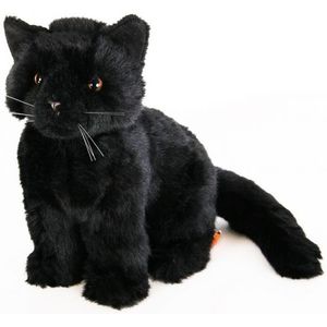 Pluche zittende knuffel kat zwart 20 cm