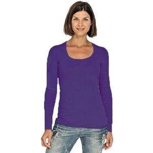 Bodyfit dames shirt lange mouwen/longsleeve paars