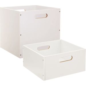 Set van 2x stuks opbergmanden/kastmanden 14 en 29 liter wit van hout 31 cm - Opbergboxen - Vakkenkast manden