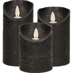 Set van 3x stuks Zwarte Led kaarsen met bewegende vlam - Sfeer stompkaarsen voor binnen