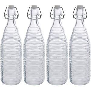 4x Glazen flessen transparant strepen met beugeldop 1000 ml