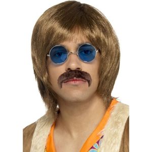 Toppers Hippie verkleed pruik, snor en bril setje voor heren