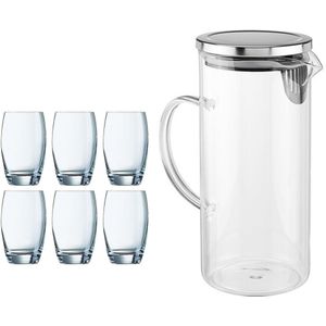 Waterglazen Salto set van 6x stuks 350 ml en luxe schenkkan 1.3 liter