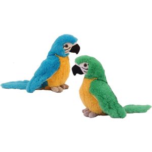 Knuffeldier Papegaaien - set 2x - zachte pluche stof - premium knuffels - groen/blauw - 20 cm