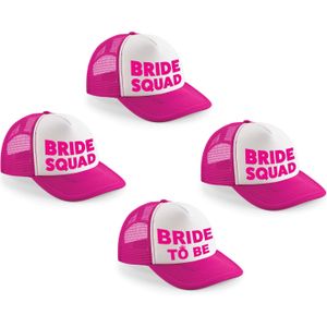 Vrijgezellenfeest dames petjes pakket sierlijk - 1x Bride to Be roze  9x Bride Squad roze