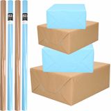 10x Rollen kraft inpakpapier/kaftpapier pakket bruin/lichtblauw 200 x 70 cm