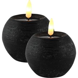 Magic Flame LED kaarsen/bolkaarsen - 2x st - rond - zwart - D8 x H7,5 cm