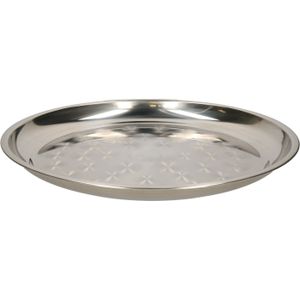 B-Home serveerschaal/dienblad - plat - rond - zilver - rvs - dia 40 cm - voedsel serveren tray